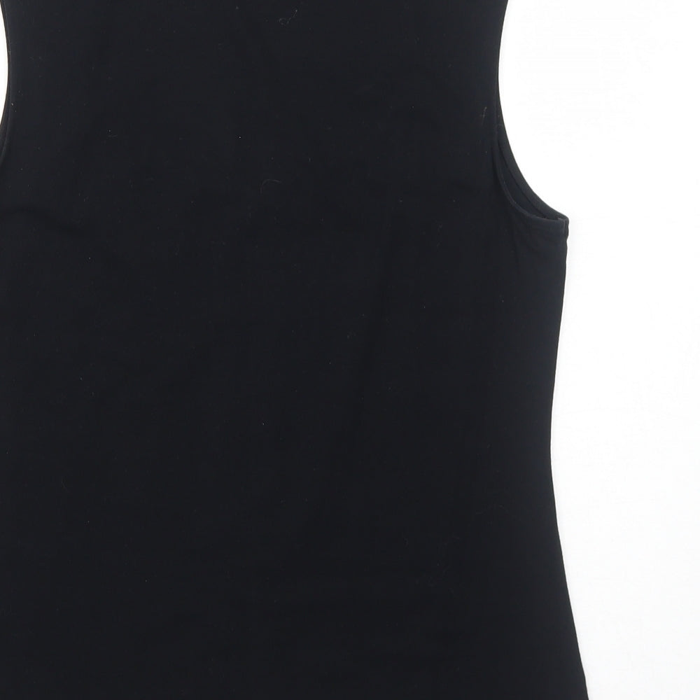 Marks and Spencer Womens Black Viscose Basic Blouse Size 16 Square Neck - Lace Up Detail