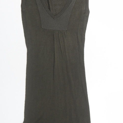 Mango Womens Green Viscose A-Line Size M V-Neck Pullover