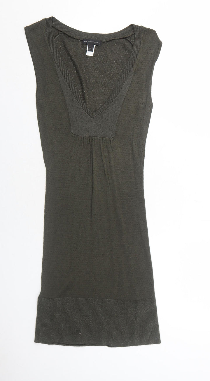 Mango Womens Green Viscose A-Line Size M V-Neck Pullover