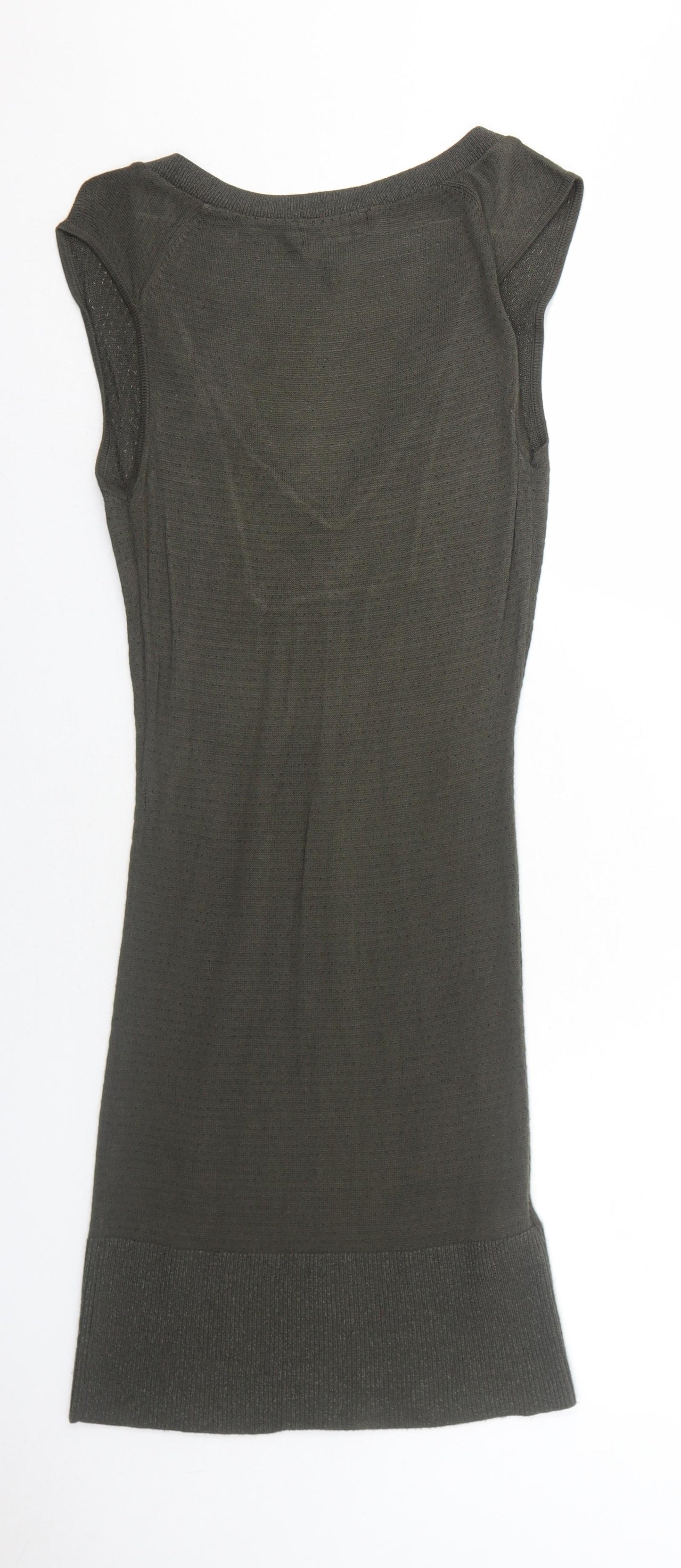 Mango Womens Green Viscose A-Line Size M V-Neck Pullover