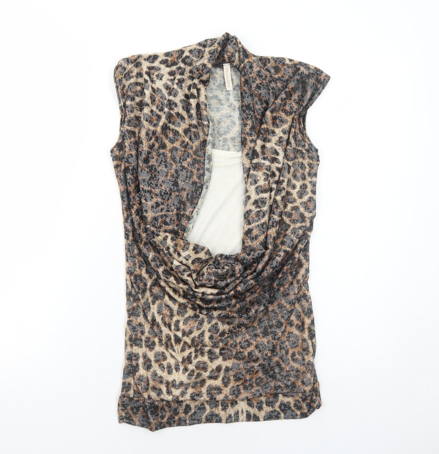 Heaven Sent Womens Brown Animal Print Polyester Basic Blouse Size 8 Scoop Neck - Leopard Print