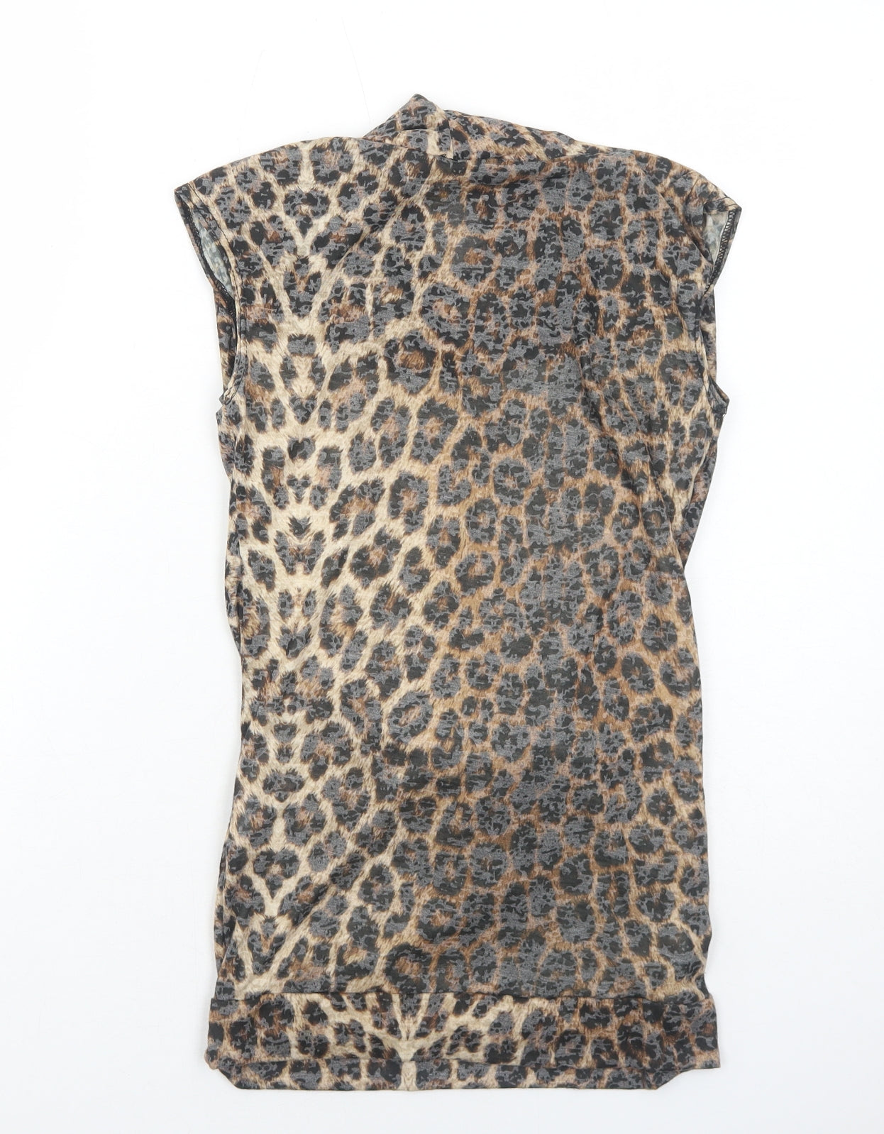 Heaven Sent Womens Brown Animal Print Polyester Basic Blouse Size 8 Scoop Neck - Leopard Print