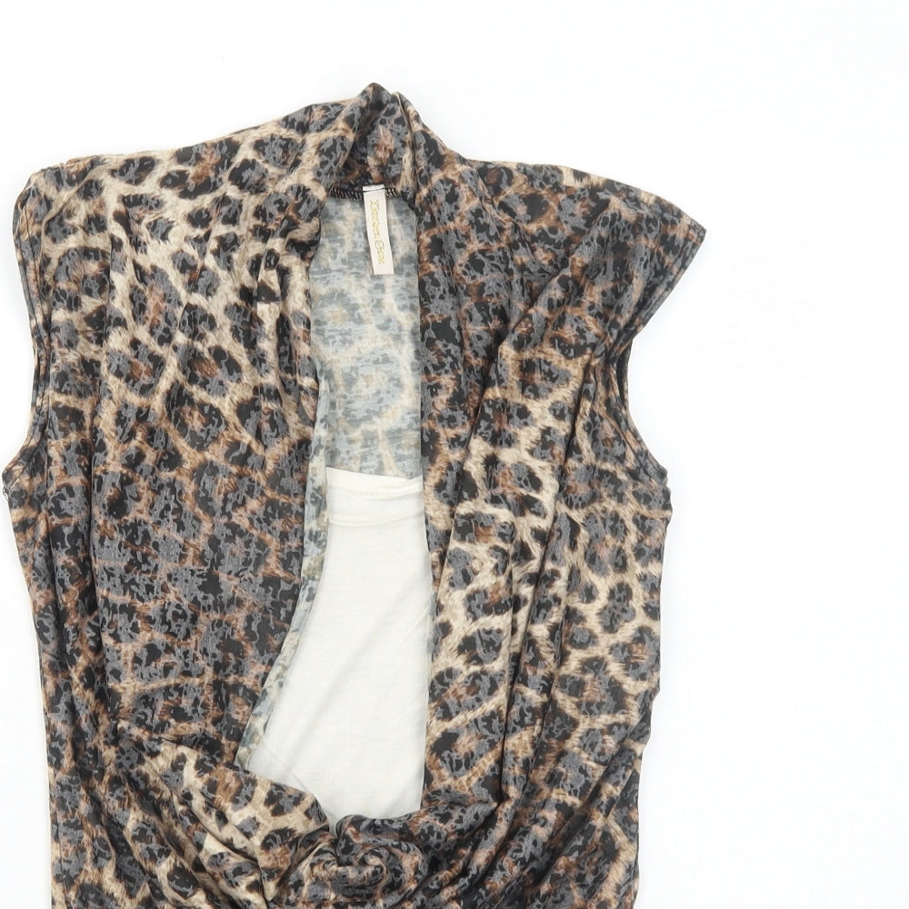 Heaven Sent Womens Brown Animal Print Polyester Basic Blouse Size 8 Scoop Neck - Leopard Print