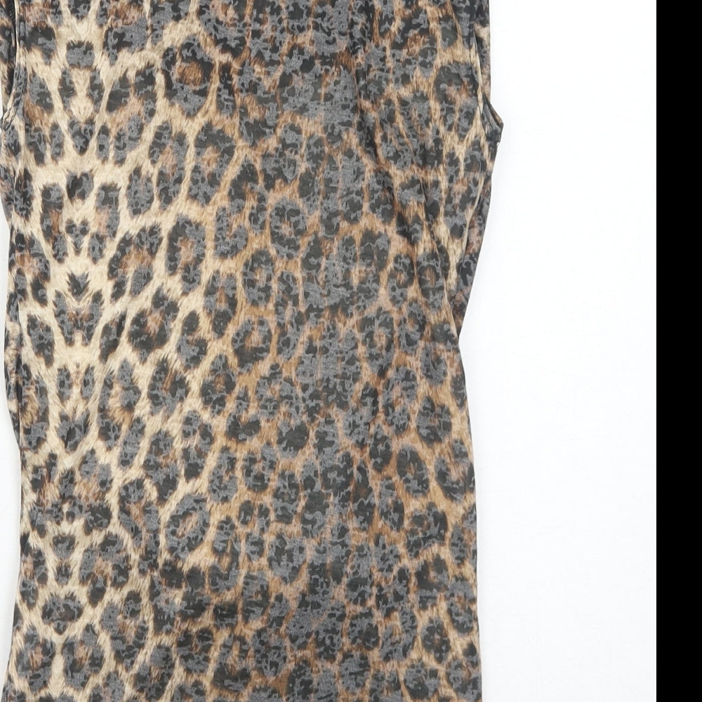 Heaven Sent Womens Brown Animal Print Polyester Basic Blouse Size 8 Scoop Neck - Leopard Print