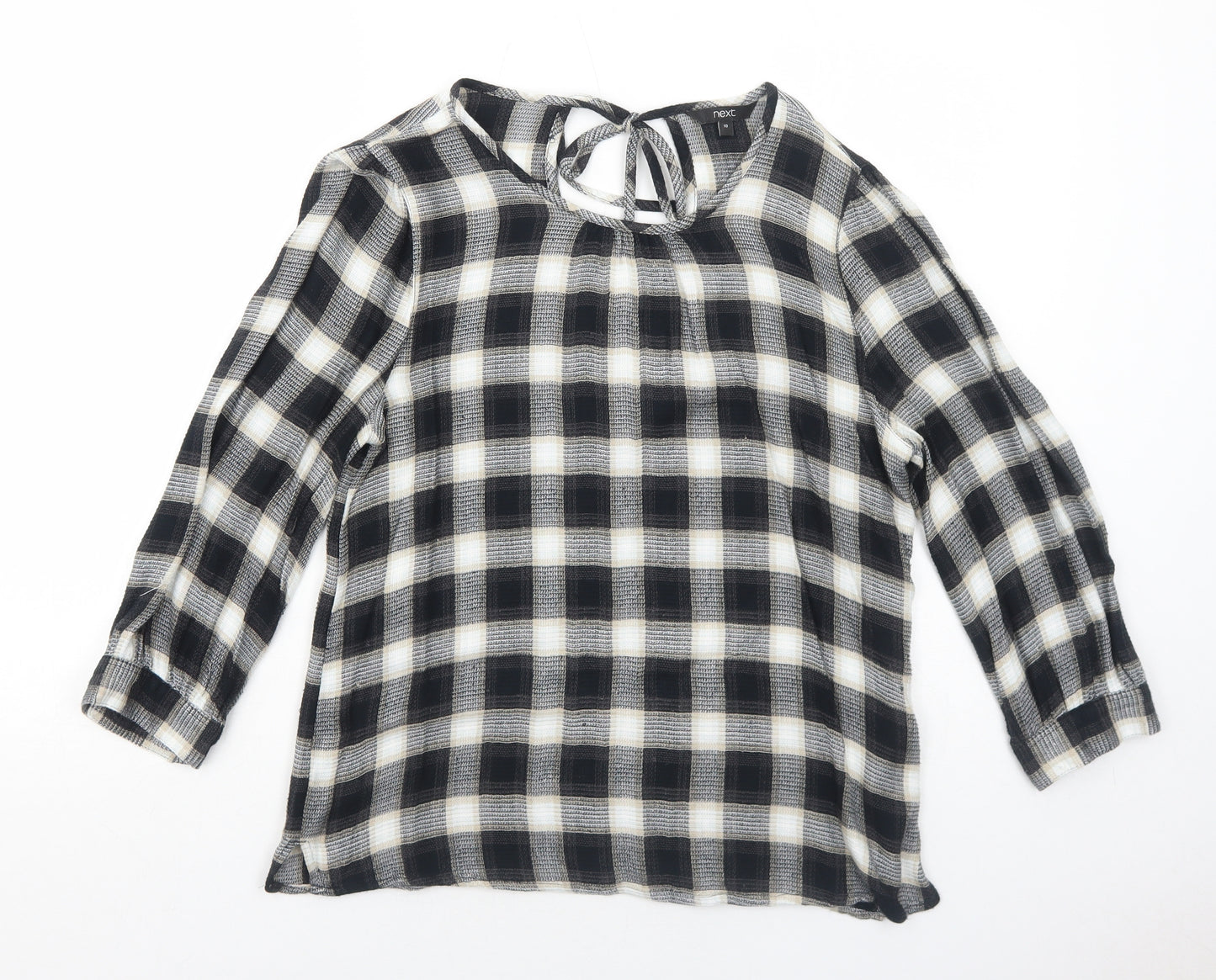 NEXT Womens Black Check Viscose Basic Blouse Size 10 Boat Neck