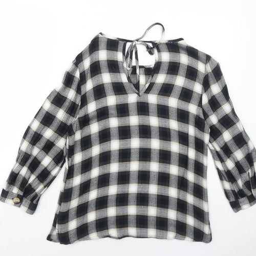 NEXT Womens Black Check Viscose Basic Blouse Size 10 Boat Neck