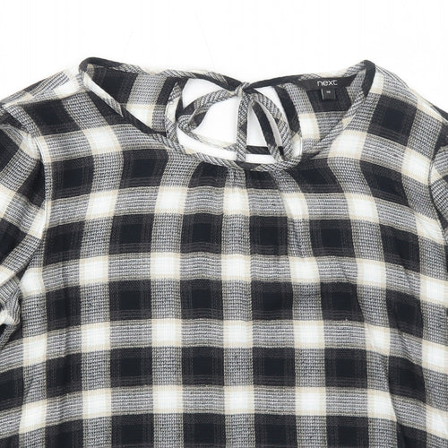 NEXT Womens Black Check Viscose Basic Blouse Size 10 Boat Neck