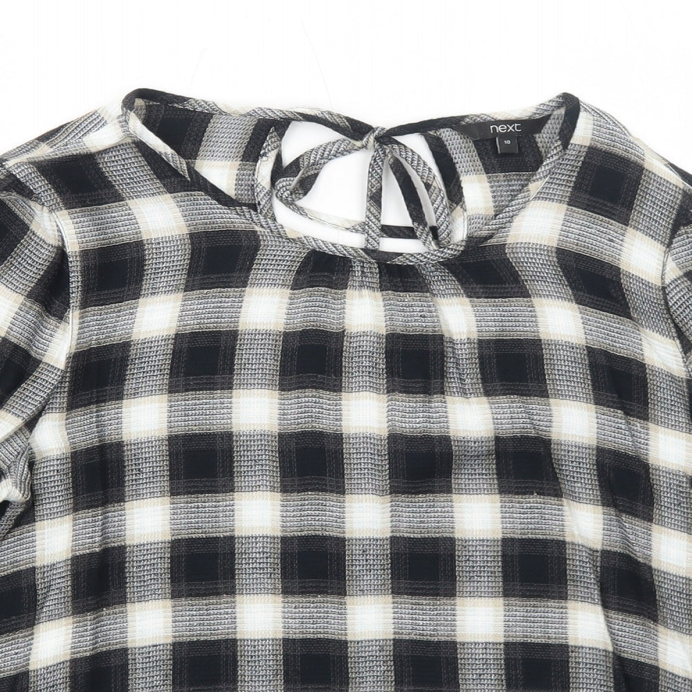 NEXT Womens Black Check Viscose Basic Blouse Size 10 Boat Neck