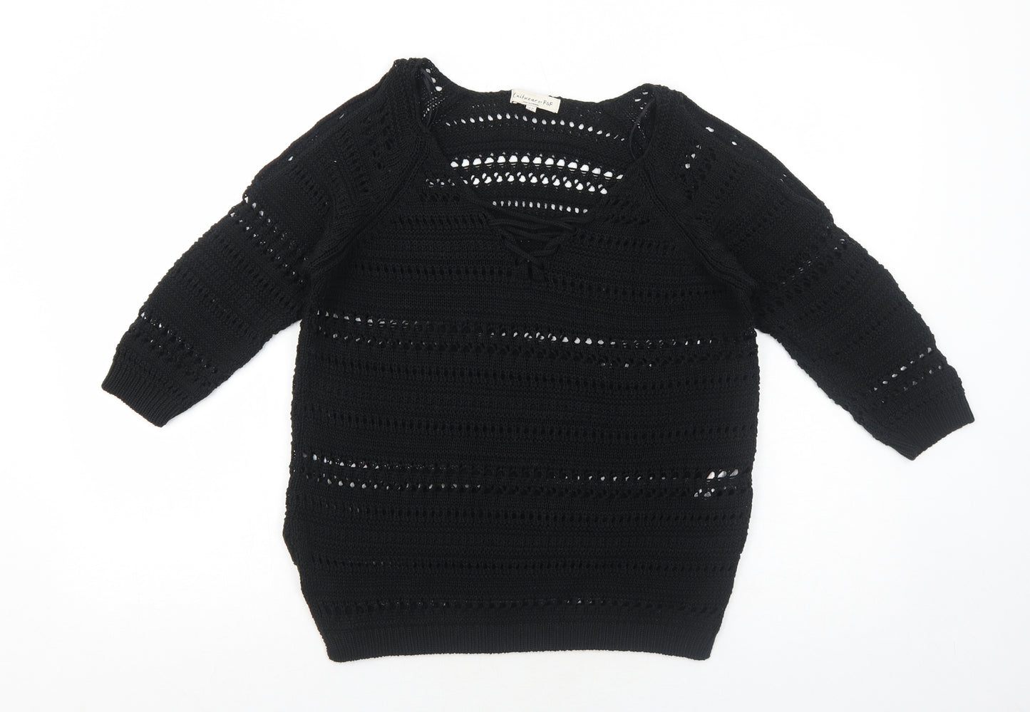 F&F Womens Black V-Neck Acrylic Pullover Jumper Size 10