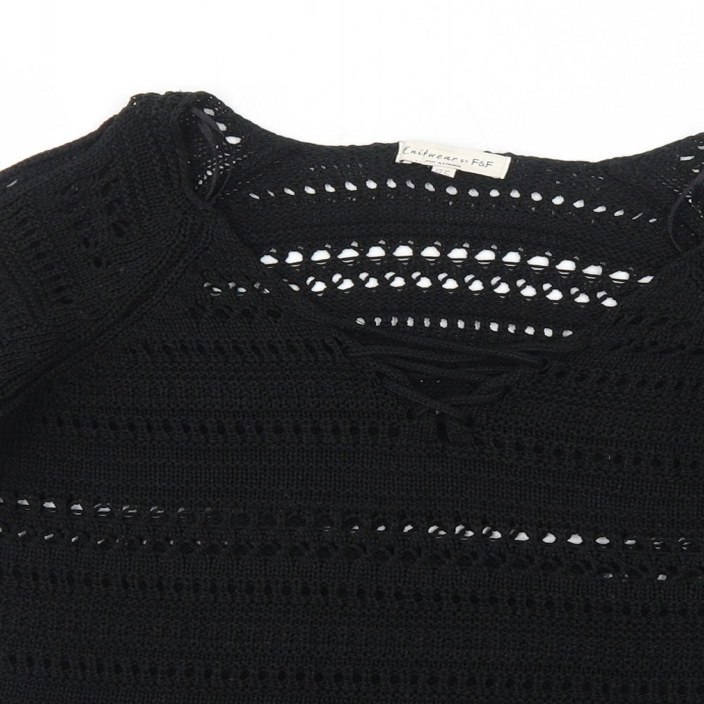 F&F Womens Black V-Neck Acrylic Pullover Jumper Size 10
