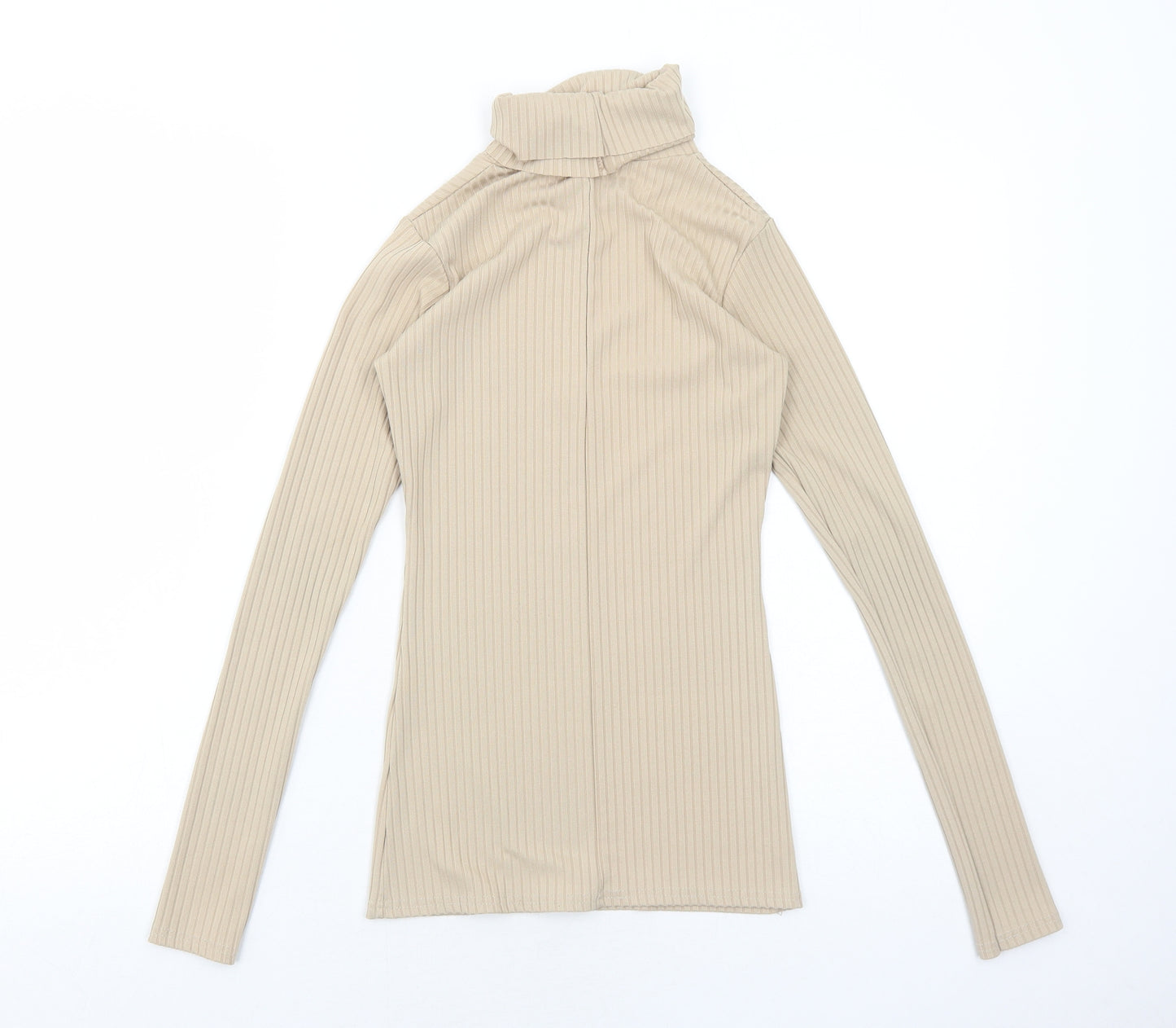 Boohoo Womens Beige Polyester Basic T-Shirt Size 6 Roll Neck - Ribbed
