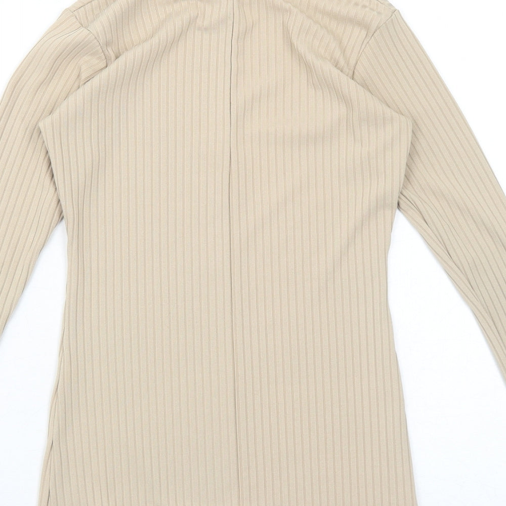 Boohoo Womens Beige Polyester Basic T-Shirt Size 6 Roll Neck - Ribbed