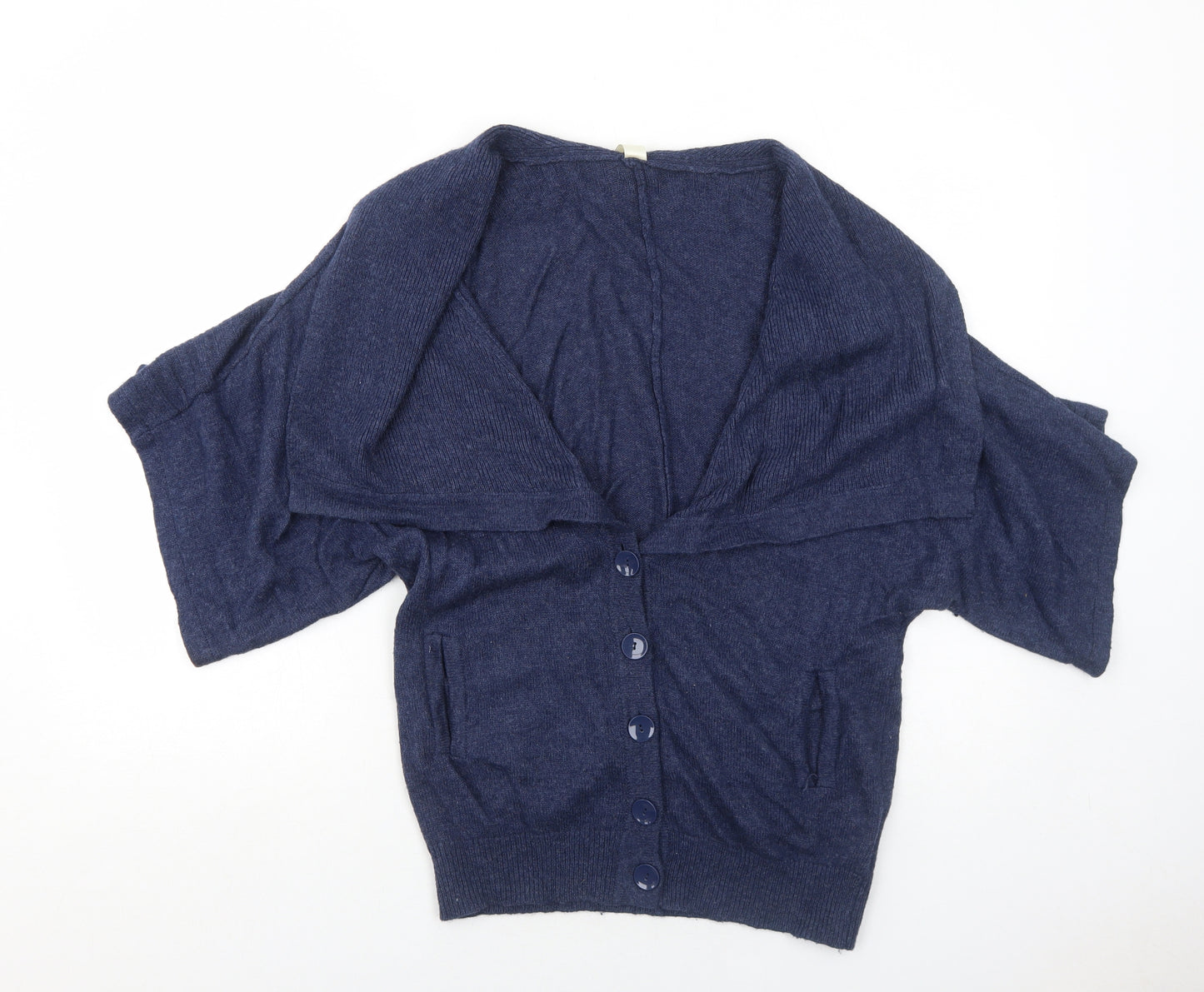 Preworn Womens Blue Collared Viscose Cardigan Jumper Size M