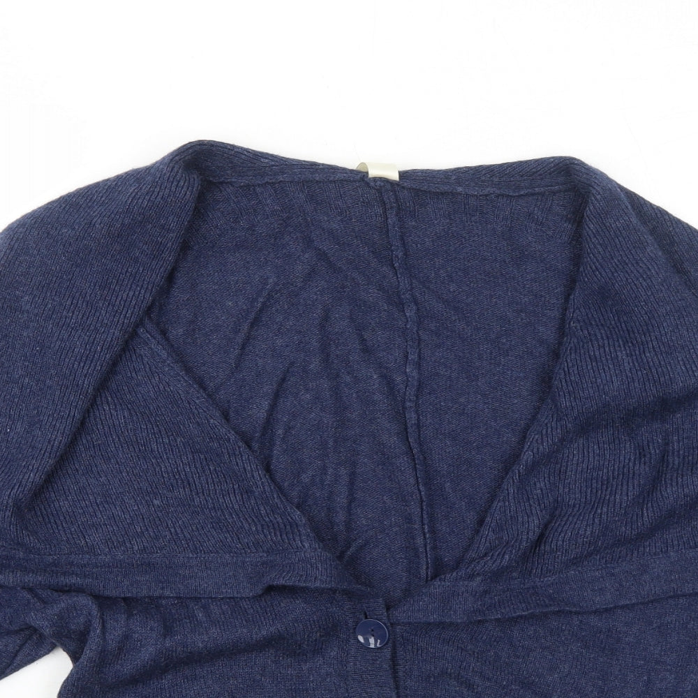 Preworn Womens Blue Collared Viscose Cardigan Jumper Size M