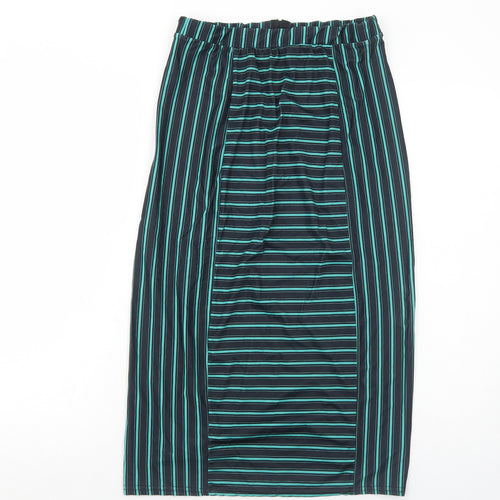 Beauty Angel Womens Green Striped Polyester A-Line Skirt Size 8 Zip