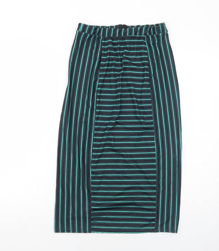 Beauty Angel Womens Green Striped Polyester A-Line Skirt Size 8 Zip