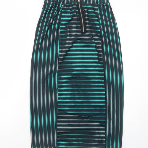 Beauty Angel Womens Green Striped Polyester A-Line Skirt Size 8 Zip