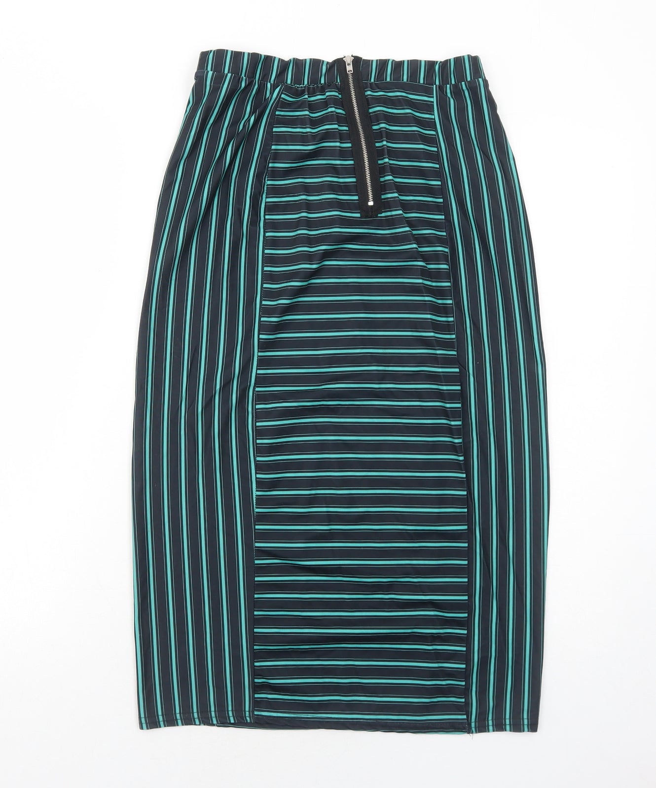 Beauty Angel Womens Green Striped Polyester A-Line Skirt Size 8 Zip