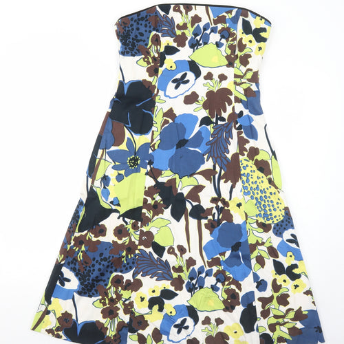 Coast Womens Blue Floral Cotton Fit & Flare Size 12 Scoop Neck Zip