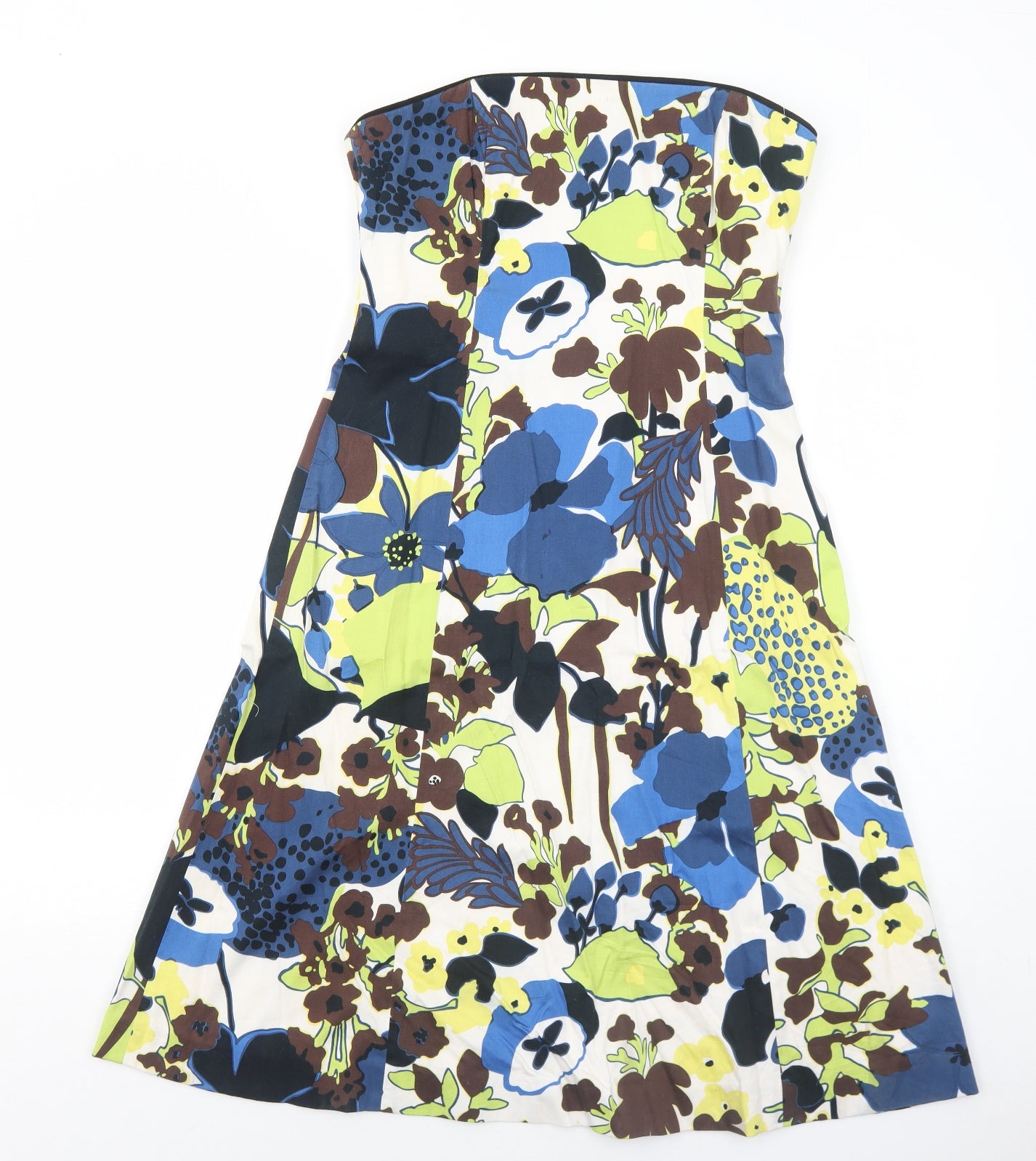Coast Womens Blue Floral Cotton Fit & Flare Size 12 Scoop Neck Zip