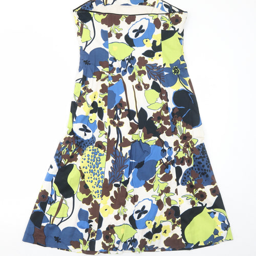 Coast Womens Blue Floral Cotton Fit & Flare Size 12 Scoop Neck Zip