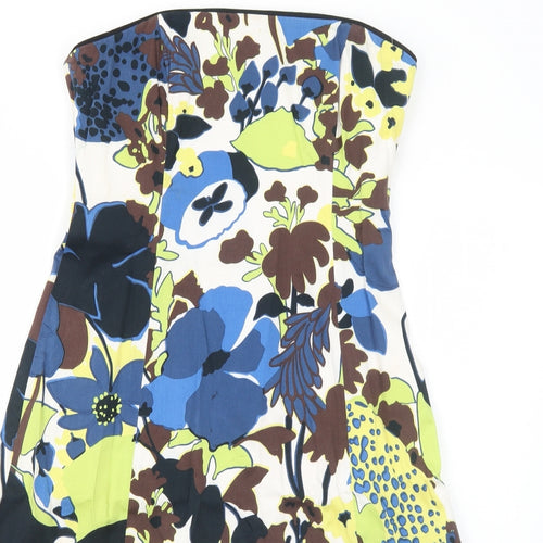 Coast Womens Blue Floral Cotton Fit & Flare Size 12 Scoop Neck Zip