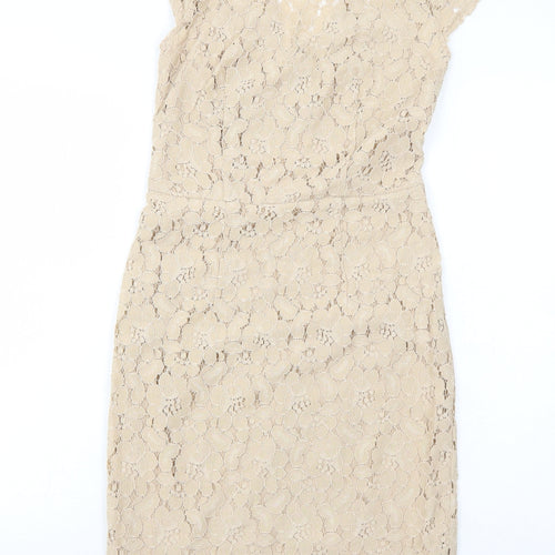Dorothy Perkins Womens Beige Floral Nylon A-Line Size 8 Round Neck Zip
