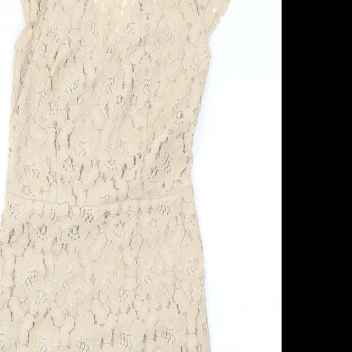 Dorothy Perkins Womens Beige Floral Nylon A-Line Size 8 Round Neck Zip