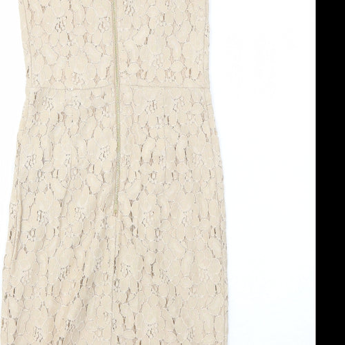 Dorothy Perkins Womens Beige Floral Nylon A-Line Size 8 Round Neck Zip