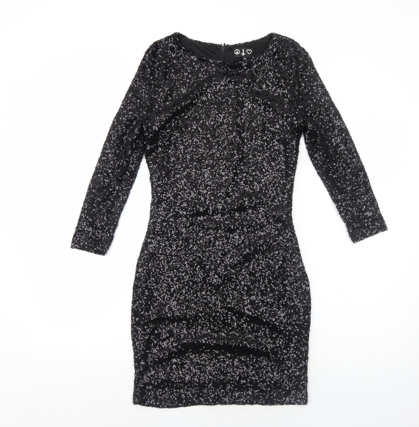 Preworn Womens Black Polyamide Bodycon Size 10 Round Neck Zip