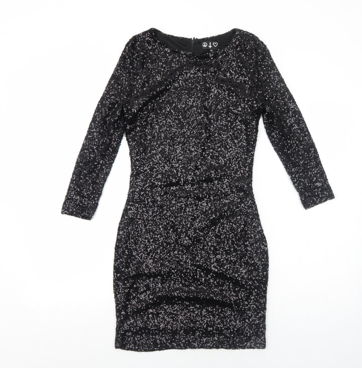 Preworn Womens Black Polyamide Bodycon Size 10 Round Neck Zip
