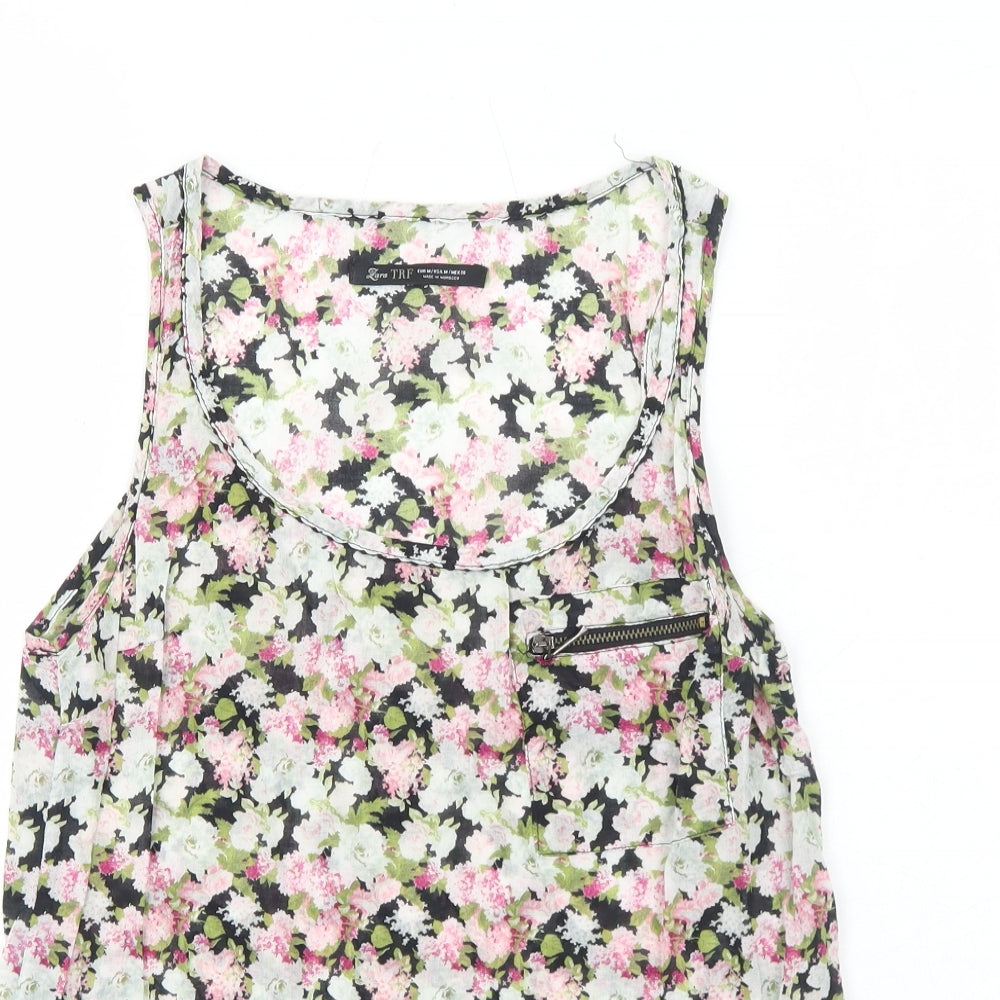Zara Womens Multicoloured Floral Polyester Basic Tank Size M Scoop Neck
