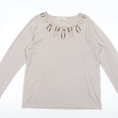 Cashmasoft Womens Beige Boat Neck Acrylic Pullover Jumper Size XL - Embellished Neckline