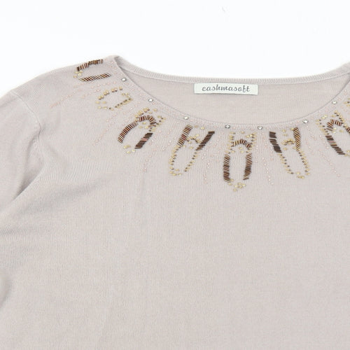 Cashmasoft Womens Beige Boat Neck Acrylic Pullover Jumper Size XL - Embellished Neckline