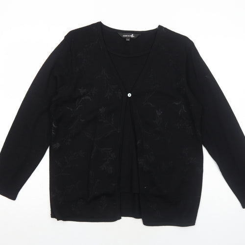 Debbie Morgan Womens Black V-Neck Floral Acrylic Cardigan Jumper Size S