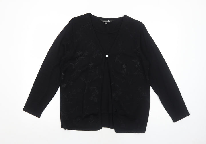 Debbie Morgan Womens Black V-Neck Floral Acrylic Cardigan Jumper Size S