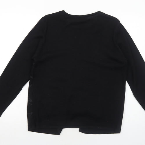 Debbie Morgan Womens Black V-Neck Floral Acrylic Cardigan Jumper Size S