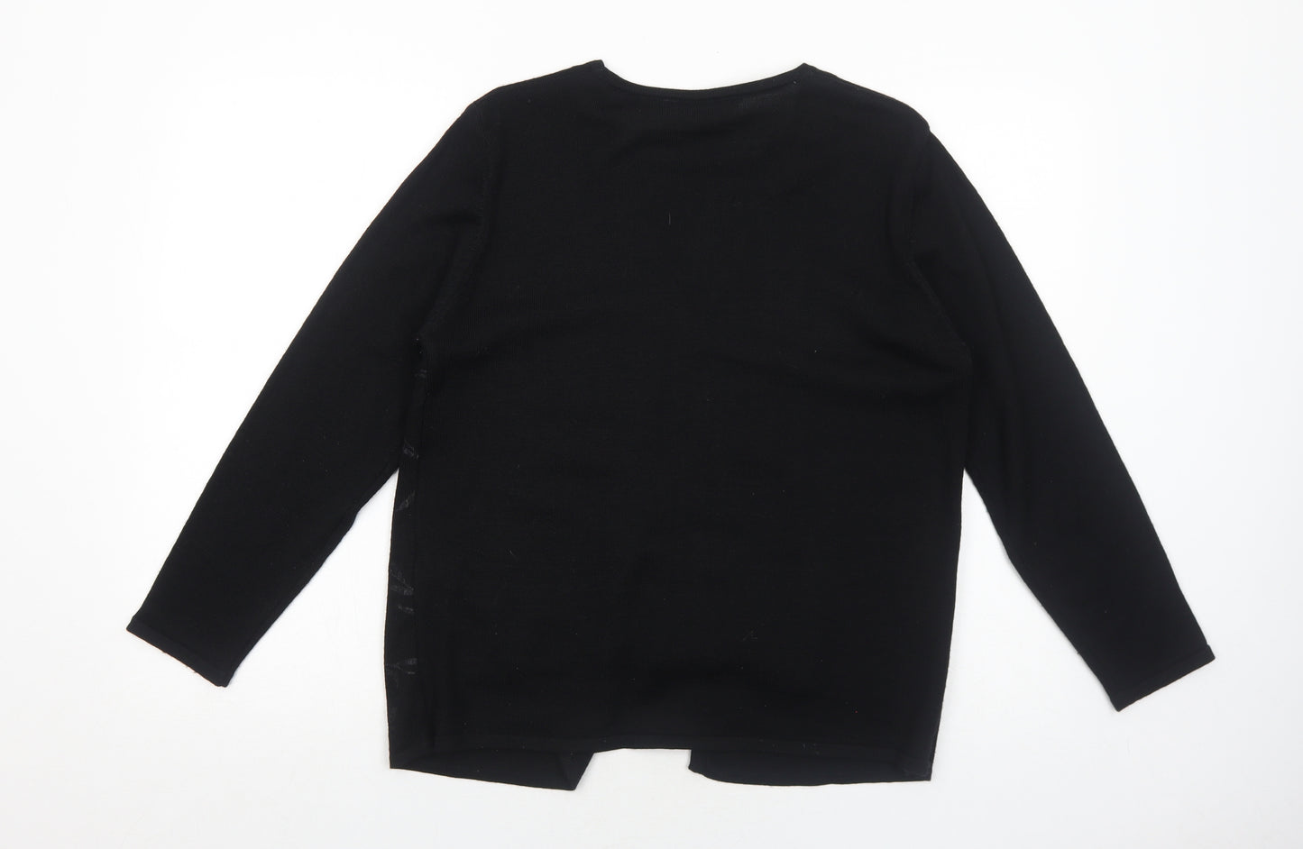 Debbie Morgan Womens Black V-Neck Floral Acrylic Cardigan Jumper Size S