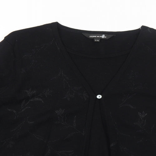 Debbie Morgan Womens Black V-Neck Floral Acrylic Cardigan Jumper Size S