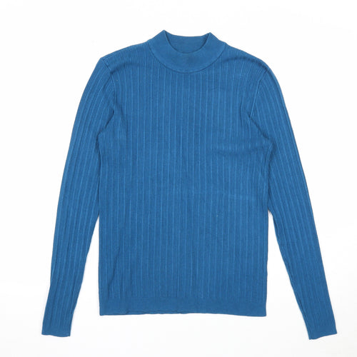 TU Womens Blue Mock Neck Viscose Pullover Jumper Size 10