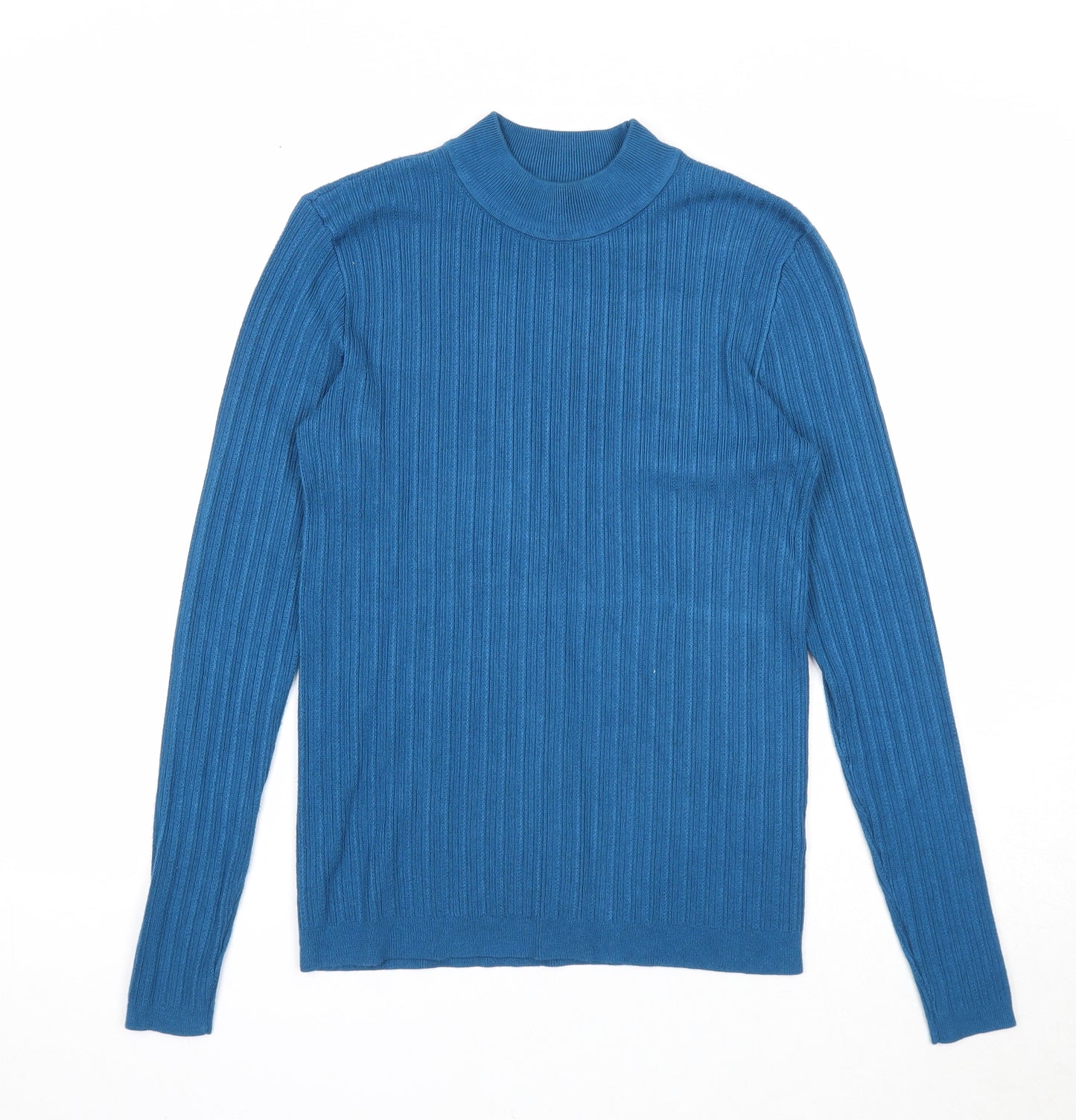 TU Womens Blue Mock Neck Viscose Pullover Jumper Size 10