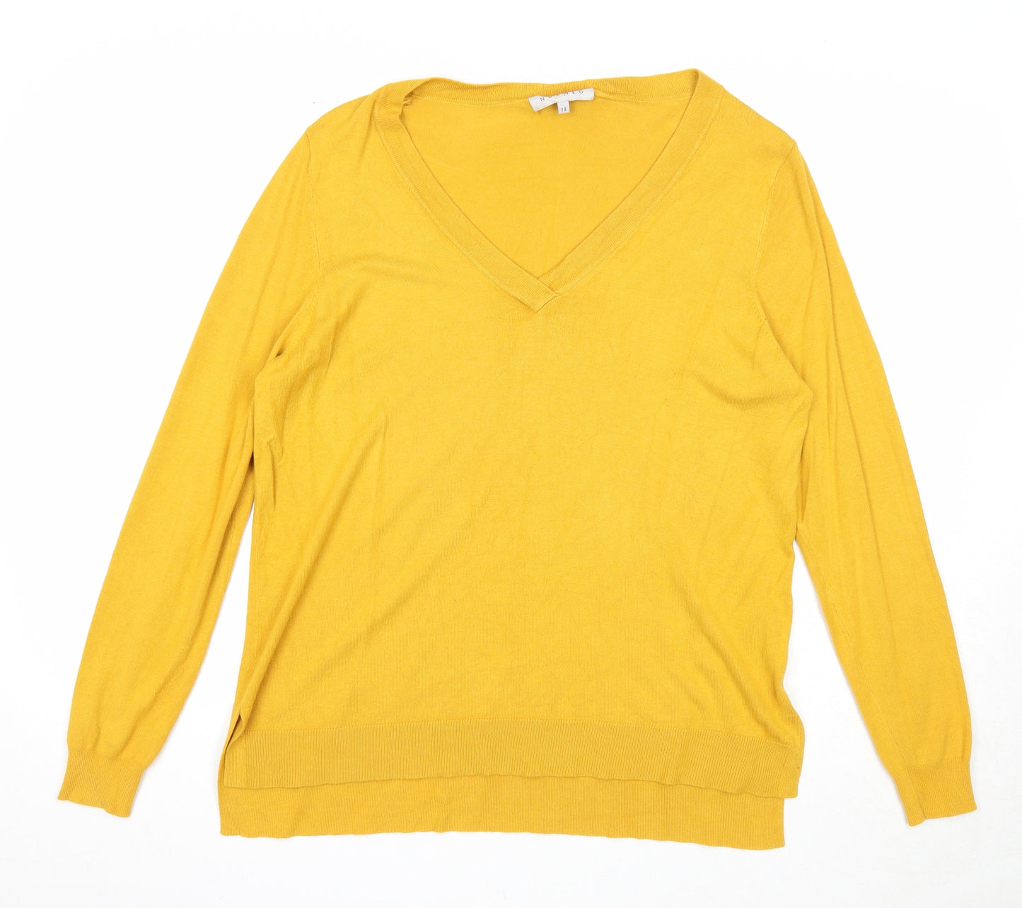 Nutmeg Womens Yellow V-Neck Viscose Pullover Jumper Size 14