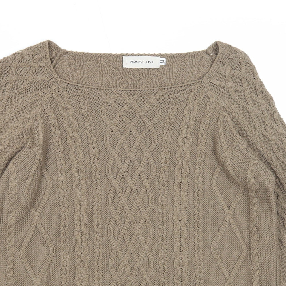 BASSINI Womens Brown Square Neck Geometric Acrylic Pullover Jumper Size M