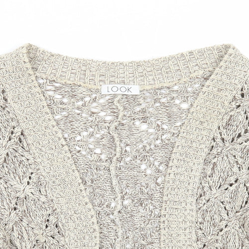 Look Womens Beige V-Neck Cotton Cardigan Jumper Size 12