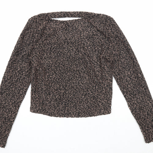 BSB Womens Brown Round Neck Geometric Cotton Pullover Jumper Size M - Open Back