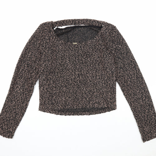 BSB Womens Brown Round Neck Geometric Cotton Pullover Jumper Size M - Open Back