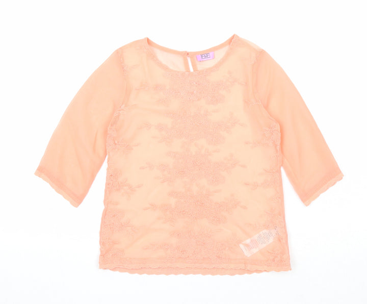 F&F Girls Pink Floral Polyester Basic Blouse Size 5-6 Years Round Neck Button
