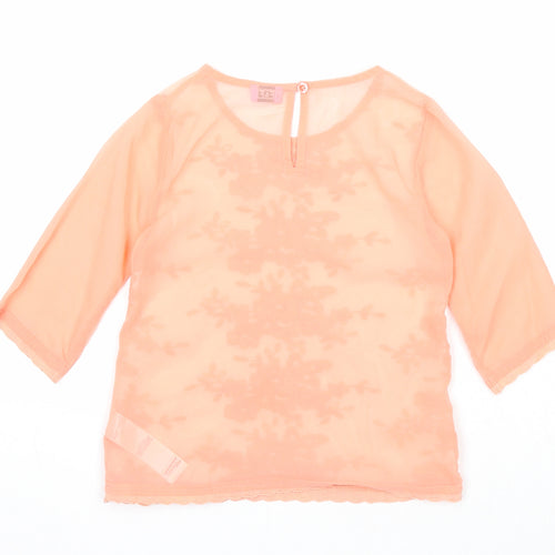 F&F Girls Pink Floral Polyester Basic Blouse Size 5-6 Years Round Neck Button
