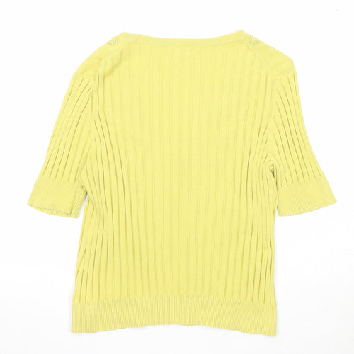 Van Heusen Womens Yellow V-Neck Cotton Cardigan Jumper Size L - Lace Detail
