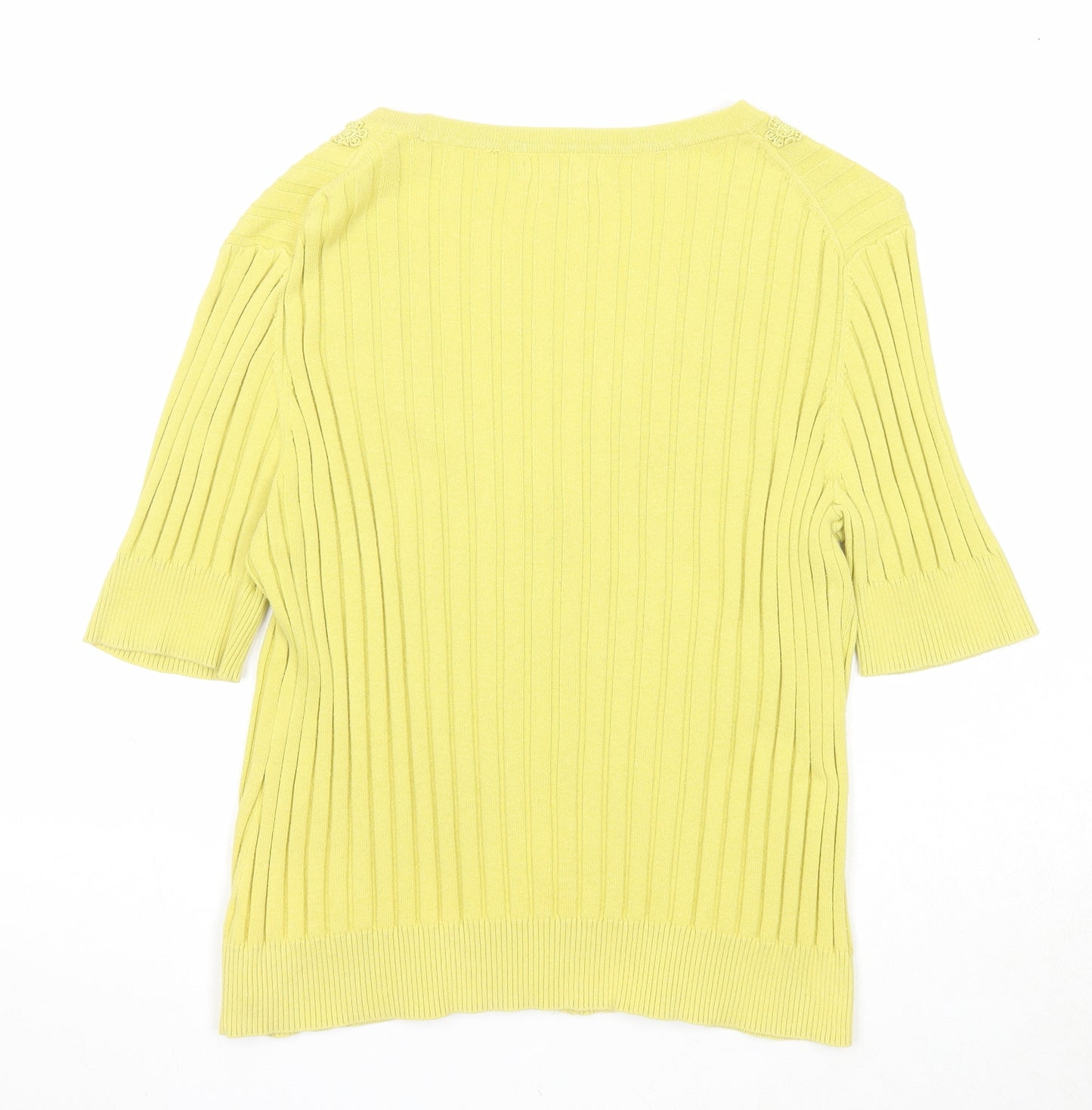 Van Heusen Womens Yellow V-Neck Cotton Cardigan Jumper Size L - Lace Detail